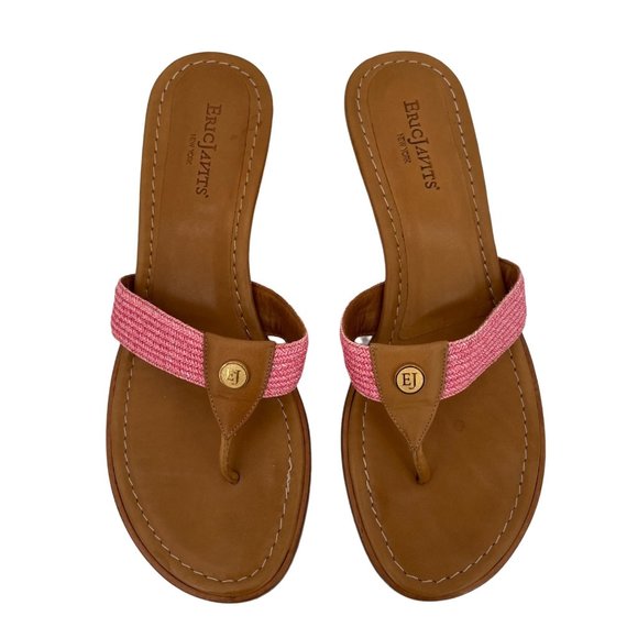 Eric Javits Shoes - Eric Javits New York Size 8 Pink Thong Kitten Heel Woven Sandals Made in Italy